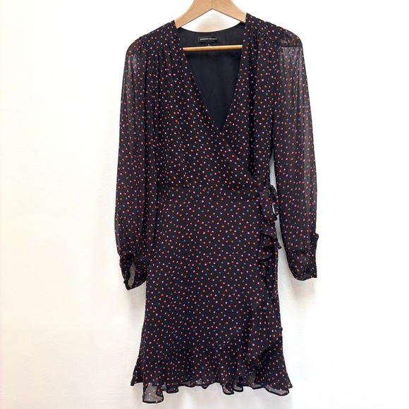 Banana Republic Ruffle Wrap Dress Sheer Chiffon Black Heart Print Size 6 - Picture 3 of 14